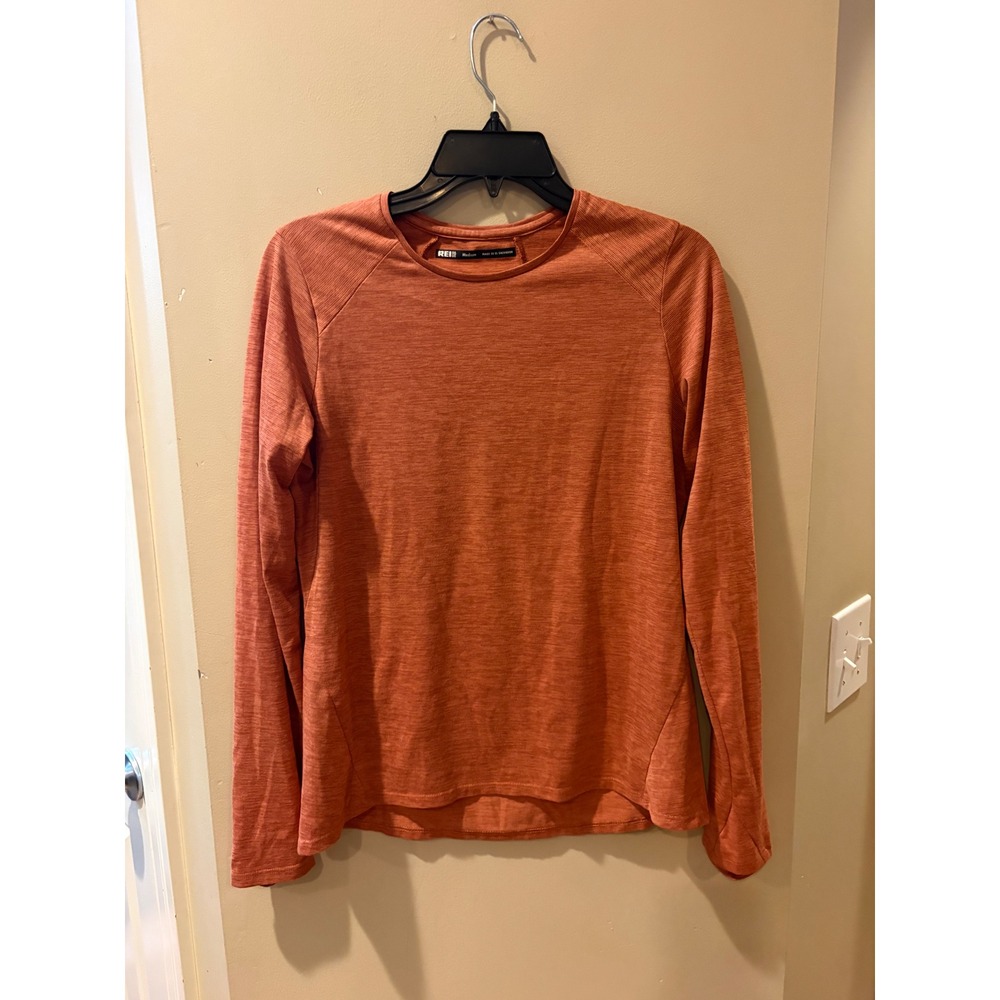 REI Co-op Womens Medium Long Sleeve Active Top Rust Orange Heathered Thumbholes